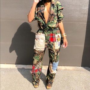 Zamar Lewis Green Patchwork Camouflage jumpsuit